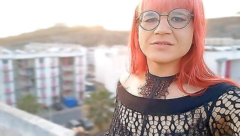Hot latina is riding a huge red head dildo outdoors