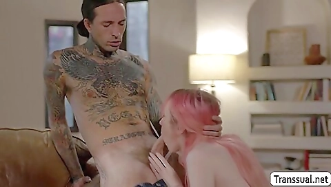 Hot redhead whore's asshole filled with guy's huge cock