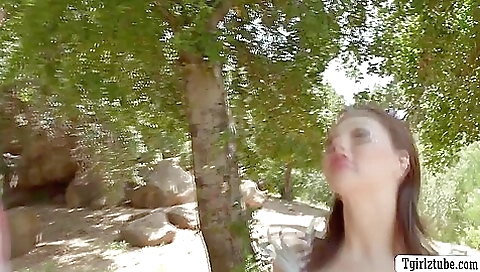 Big ass brunette gets her asshole fucked deep in outdoor