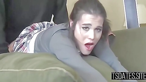 Blonde shemale with a small ass is fucked in her ass