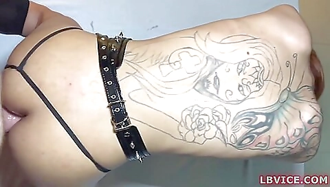 Skinny milf with tattoos enjoys fucking and ass licking