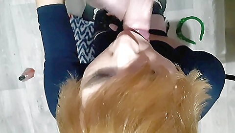 Redheads deepthroat and bareback threesome with cum in facial