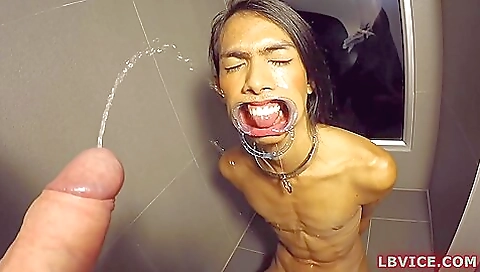 Busty brunette ladyboy gets her pussy fucked and pissing