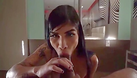 Tattooed brunette amateur slut 18+ ass fucked in mouth