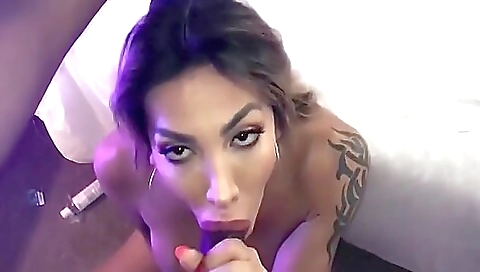 Hot brunette getting a deepthroated blowjob in amateur video