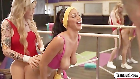 Busty blonde gets her tight titty fucked in a threesome